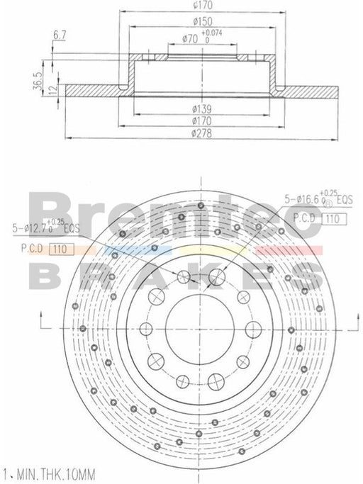 Bremtec Euro-Line Disc Brake Rotor Left (Single) 278mm BDR21590LEL Discs Bremtec - Micks Gone Bush