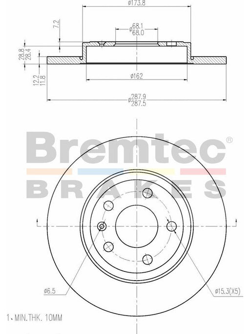Bremtec Euro-Line Disc Brake Rotor (Pair) 288.00mm BDR21620EL Discs Bremtec - Micks Gone Bush