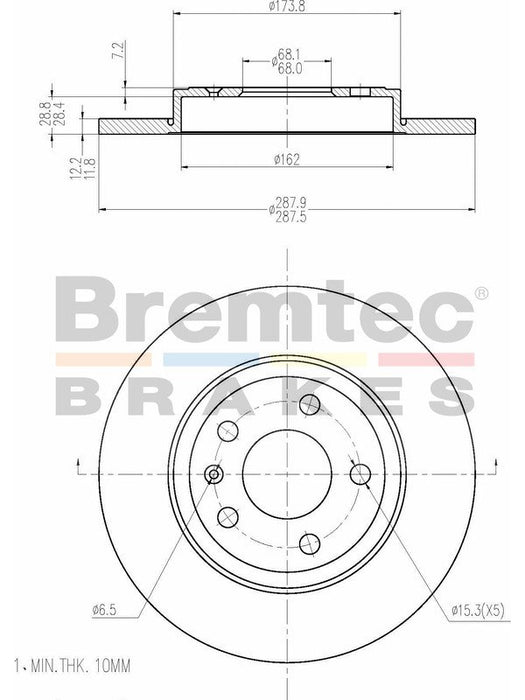 Bremtec Euro-Line Disc Brake Rotor (Pair) 288.00mm BDR21620EL Discs Bremtec - Micks Gone Bush
