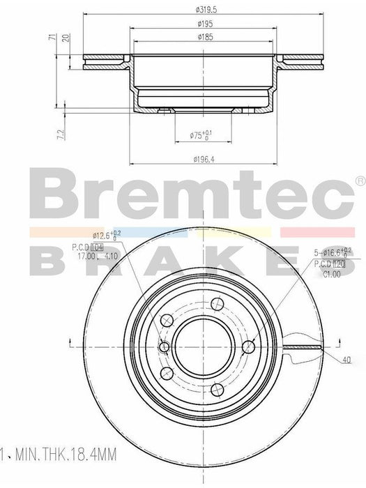 Bremtec Euro-Line High Grade Disc Brake Rotor (Single) 319.8mm BDR21860ELH Discs Bremtec - Micks Gone Bush