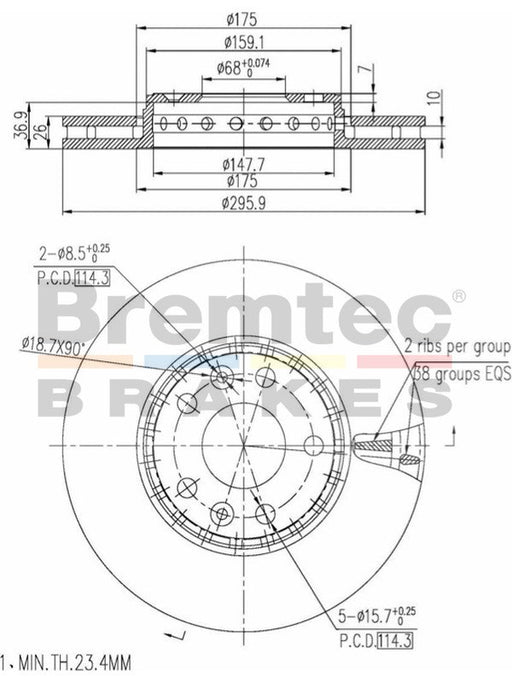 Bremtec Euro-Line Disc Brake Rotor (Pair) 295.9mm BDR21960EL Discs Bremtec - Micks Gone Bush