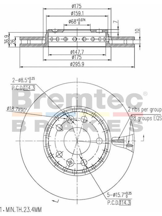 Bremtec Euro-Line Disc Brake Rotor (Pair) 295.9mm BDR21960EL Discs Bremtec - Micks Gone Bush