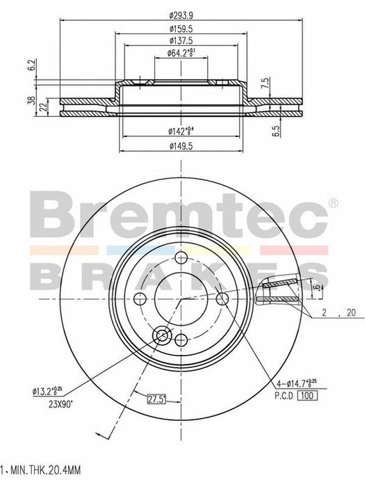 Bremtec Euro-Line Disc Brake Rotor (Pair) 293.9mm BDR21970EL Bremtec - Micks Gone Bush