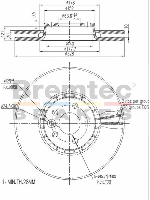 Bremtec Euro-Line High Grade Disc Brake Rotor (Single) 328mm BDR21980ELH Discs Bremtec - Micks Gone Bush