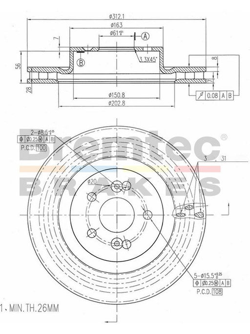 Bremtec Euro-Line Disc Brake Rotor (Single) 312.10mm BDR22020EL Discs Bremtec - Micks Gone Bush