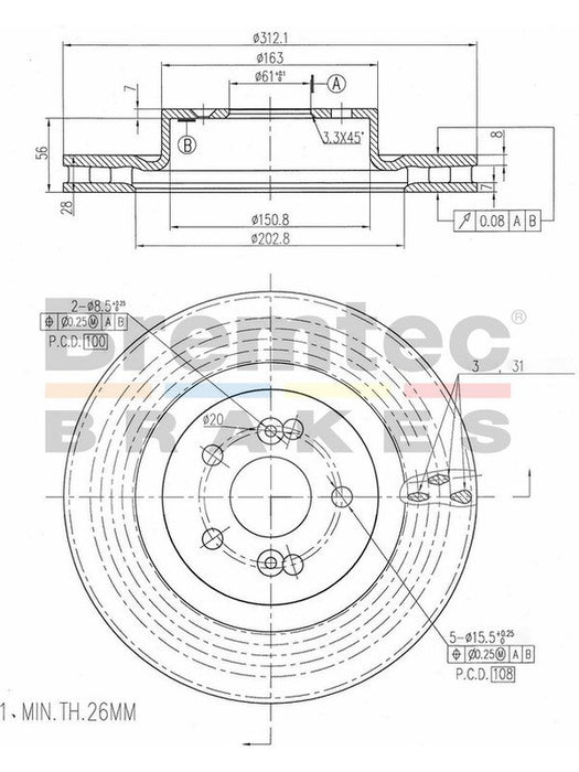 Bremtec Euro-Line Disc Brake Rotor (Single) 312.10mm BDR22020EL Discs Bremtec - Micks Gone Bush