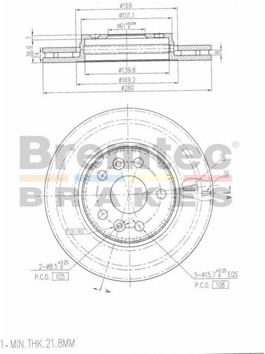 Bremtec Euro-Line Disc Brake Rotor (Pair) 279.9mm BDR22380EL Discs Bremtec - Micks Gone Bush