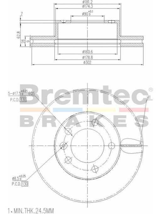 Bremtec Euro-Line High Grade Disc Brake Rotor (Pair) 302mm BDR22400ELH Discs Bremtec - Micks Gone Bush