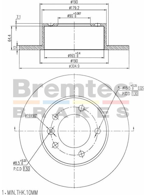 Bremtec Euro-Line High Grade Disc Brake Rotor (Pair) 304.9mm BDR22410ELH Discs Bremtec - Micks Gone Bush