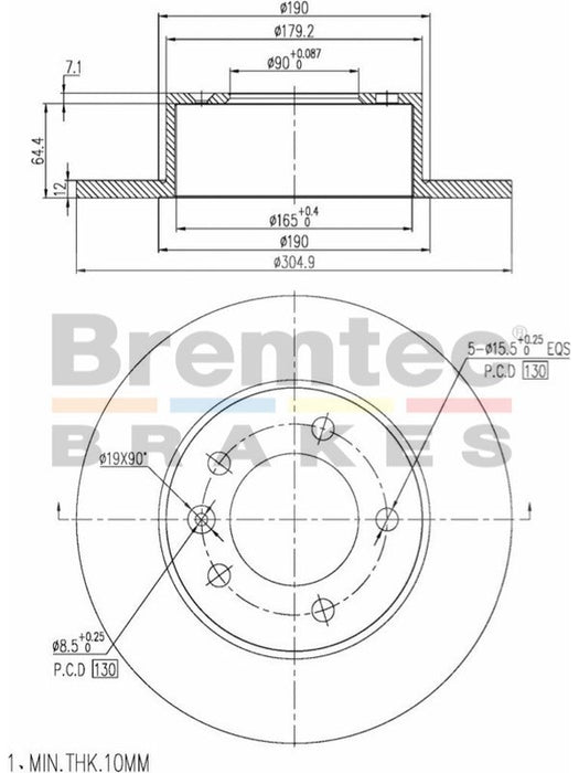 Bremtec Euro-Line Disc Brake Rotor (Pair) 304.9mm BDR22410EL Discs Bremtec - Micks Gone Bush