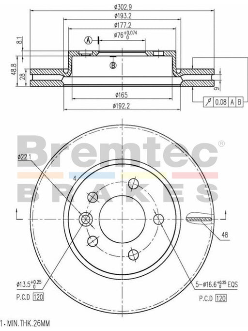 Bremtec Euro-Line Disc Brake Rotor (Pair) 302.9mm BDR22430EL Discs Bremtec - Micks Gone Bush