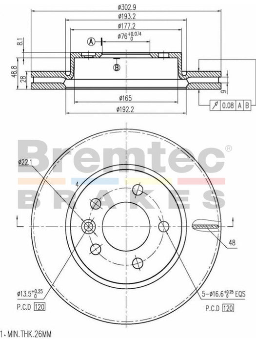 Bremtec Euro-Line Disc Brake Rotor (Pair) 302.9mm BDR22430EL Discs Bremtec - Micks Gone Bush
