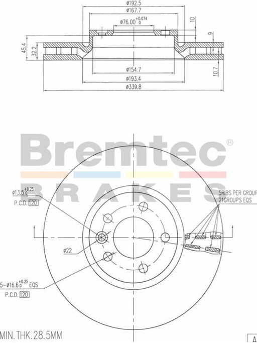Bremtec Euro-Line Disc Brake Rotor (Pair) 339.8mm BDR22610EL Discs Bremtec - Micks Gone Bush