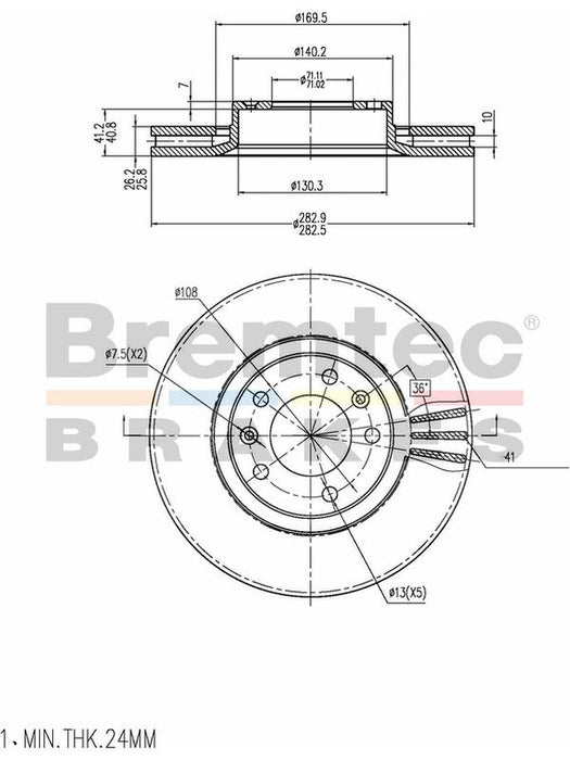 Bremtec Euro-Line Disc Brake Rotor (Pair) 282.8mm BDR22780EL Discs Bremtec - Micks Gone Bush