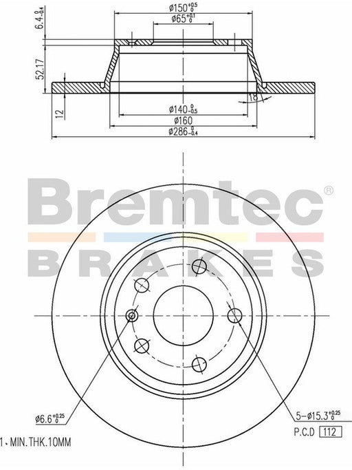 Bremtec Euro-Line Disc Brake Rotor (Pair) 286mm BDR22920EL Discs Bremtec - Micks Gone Bush