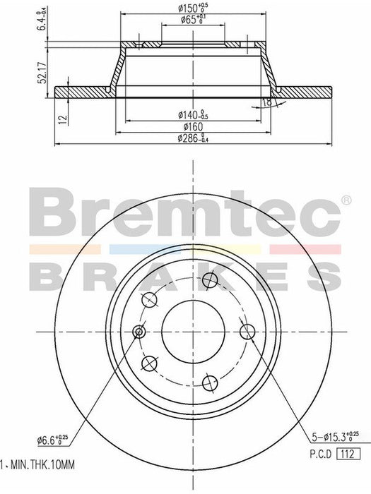 Bremtec Euro-Line Disc Brake Rotor (Pair) 286mm BDR22920EL Discs Bremtec - Micks Gone Bush
