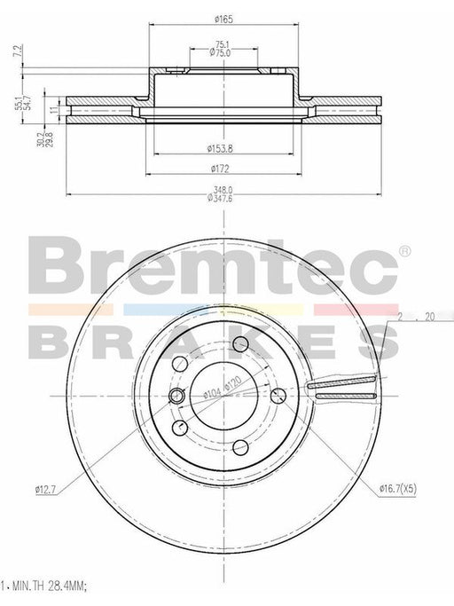 Bremtec Euro-Line Disc Brake Rotor (Single) 347.8mm BDR23280EL Discs Bremtec - Micks Gone Bush