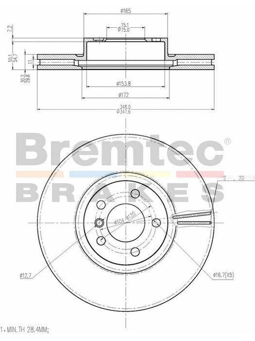 Bremtec Euro-Line Disc Brake Rotor (Single) 347.8mm BDR23280EL Discs Bremtec - Micks Gone Bush