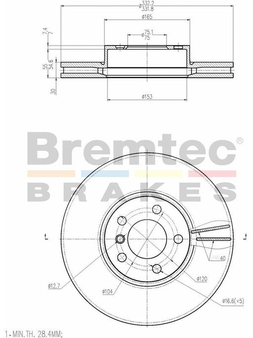 Bremtec Euro-Line High Grade Disc Brake Rotor (Pair) 331.9mm BDR23290ELH Discs Bremtec - Micks Gone Bush