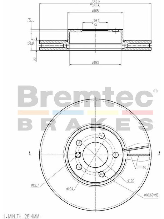 Bremtec Euro-Line Disc Brake Rotor (Pair) 331.9mm BDR23290EL Discs Bremtec - Micks Gone Bush