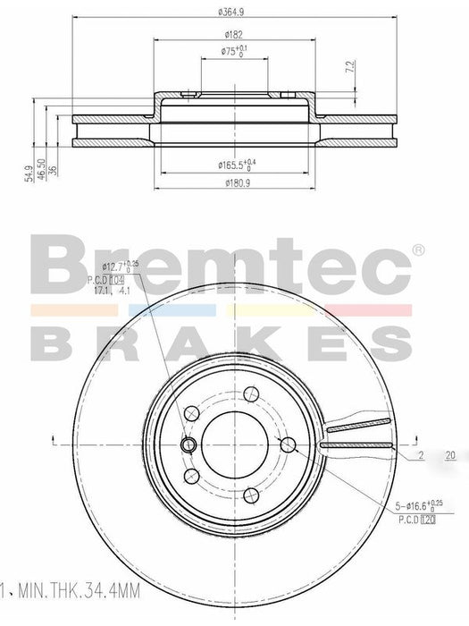 Bremtec Euro-Line Disc Brake Rotor (Single) 364.9mm BDR23300EL Discs Bremtec - Micks Gone Bush