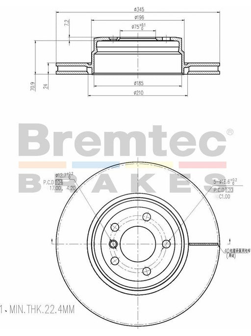 Bremtec Euro-Line Disc Brake Rotor (Single) 344.8mm BDR23310EL Discs Bremtec - Micks Gone Bush