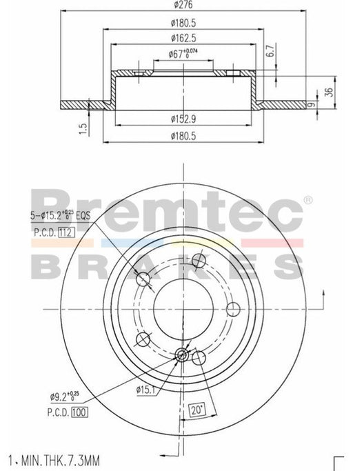 Bremtec Euro-Line Disc Brake Rotor (Pair) 276mm BDR25220EL Discs Bremtec - Micks Gone Bush