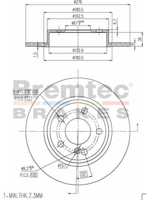 Bremtec Euro-Line Disc Brake Rotor (Pair) 276mm BDR25220EL Discs Bremtec - Micks Gone Bush