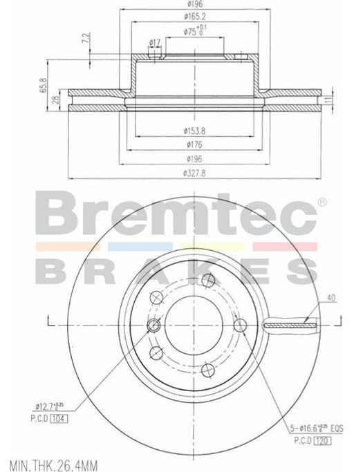 Bremtec Euro-Line Disc Brake Rotor (Single) 327.8mm BDR25490EL Discs Bremtec - Micks Gone Bush