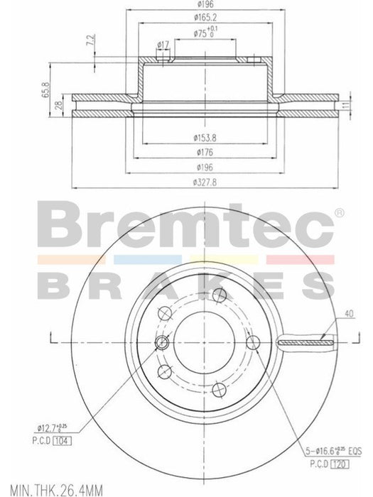 Bremtec Euro-Line Disc Brake Rotor (Single) 327.8mm BDR25490EL Discs Bremtec - Micks Gone Bush