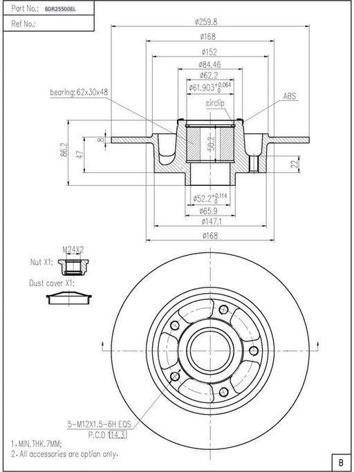 Bremtec Euro-Line Disc Brake Rotor (Single) 260mm BDR25500EL Discs Bremtec - Micks Gone Bush