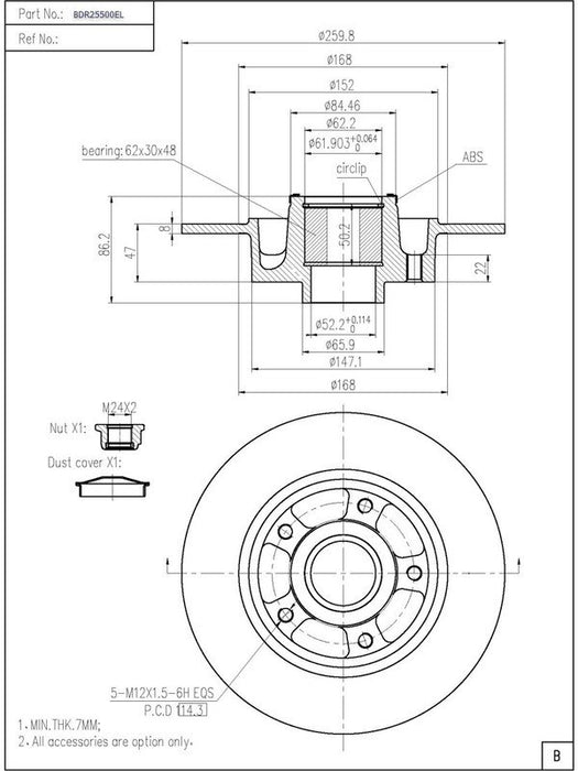 Bremtec Euro-Line Disc Brake Rotor (Single) 260mm BDR25500EL Discs Bremtec - Micks Gone Bush