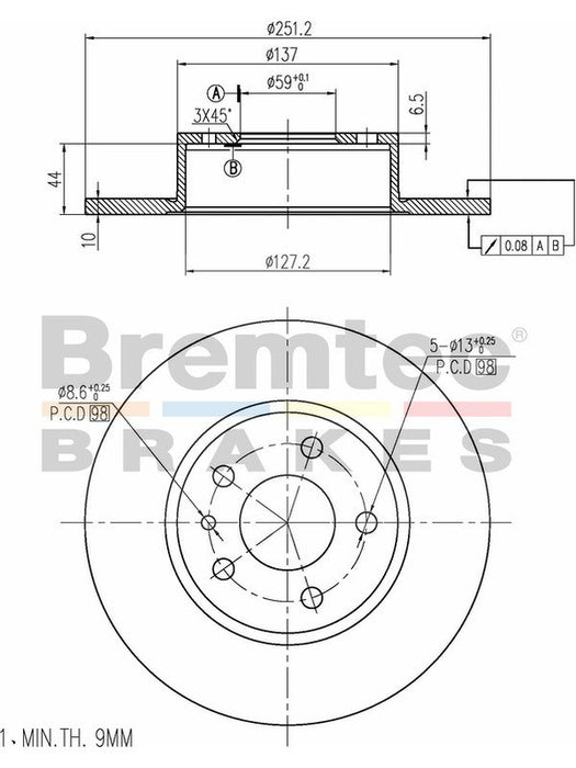 Bremtec Euro-Line Disc Brake Rotor (Pair) 251.2mm BDR3860EL Discs Bremtec - Micks Gone Bush