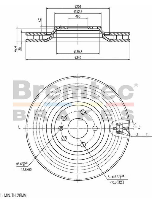 Bremtec Euro-Line Disc Brake Rotor (Single) 340.00mm BDR40011EL Discs Bremtec - Micks Gone Bush