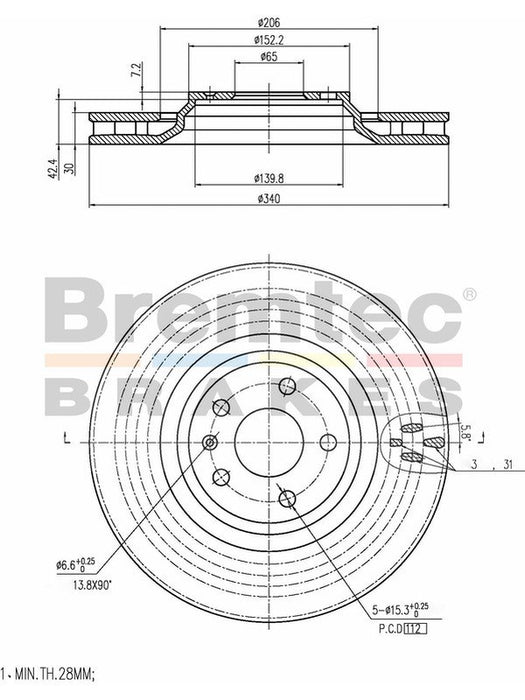 Bremtec Euro-Line Disc Brake Rotor (Single) 340.00mm BDR40011EL Discs Bremtec - Micks Gone Bush
