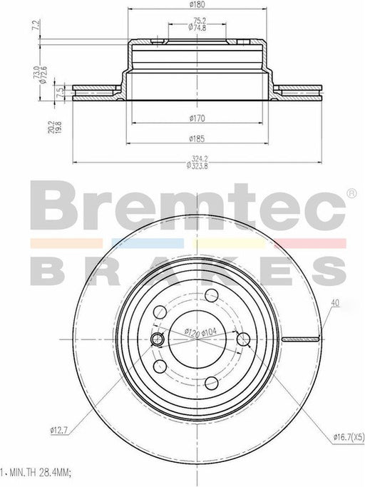 Bremtec Euro-Line Disc Brake Rotor (Single) 324mm BDR40012EL Discs Bremtec - Micks Gone Bush