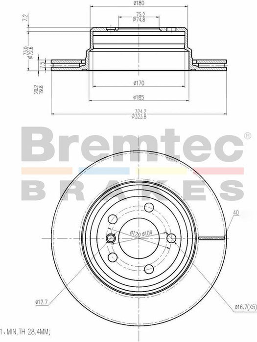 Bremtec Euro-Line Disc Brake Rotor (Single) 324mm BDR40012EL Discs Bremtec - Micks Gone Bush