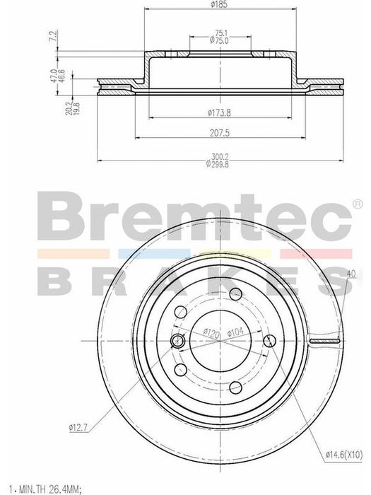 Bremtec Euro-Line Disc Brake Rotor (Single) 300.00mm BDR40013EL Discs Bremtec - Micks Gone Bush