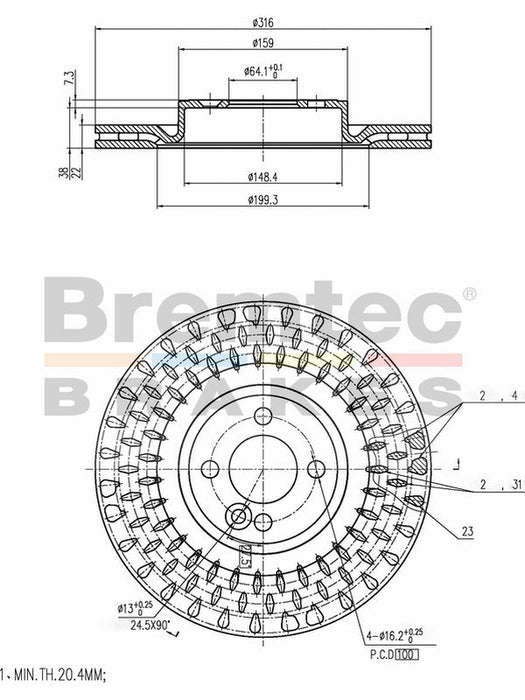 Bremtec Euro-Line Disc Brake Rotor (Single) 316.00mm BDR40014EL Bremtec - Micks Gone Bush