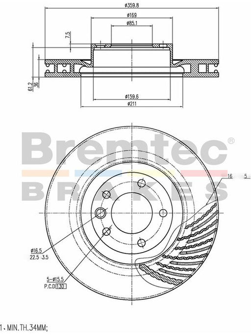 Bremtec Euro-Line Disc Brake Rotor Left (Single) 340mm BDR40017LEL Discs Bremtec - Micks Gone Bush