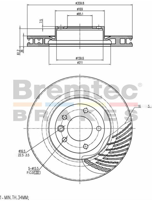 Bremtec Euro-Line Disc Brake Rotor Left (Single) 340mm BDR40017LEL Discs Bremtec - Micks Gone Bush