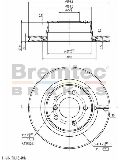 Bremtec Euro-Line Disc Brake Rotor (Single) 299.9mm BDR40018EL Discs Bremtec - Micks Gone Bush