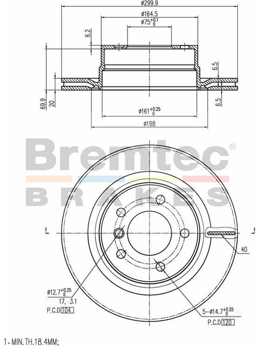 Bremtec Euro-Line Disc Brake Rotor (Single) 299.9mm BDR40018EL Discs Bremtec - Micks Gone Bush