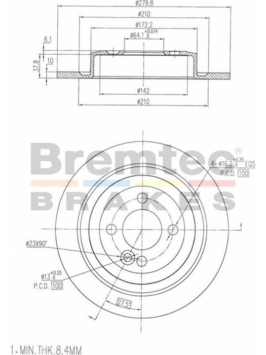 Bremtec Euro-Line Disc Brake Rotor (Pair) 279.8mm BDR40034EL Bremtec - Micks Gone Bush
