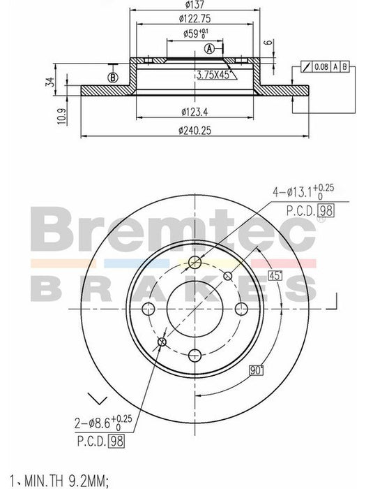 Bremtec Euro-Line Disc Brake Rotor (Pair) 240.2mm BDR5920EL Discs Bremtec - Micks Gone Bush