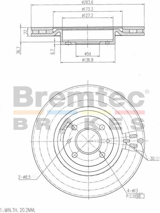 Bremtec Euro-Line High Grade Disc Brake Rotor (Pair) 284mm BDR6160PELH Discs Bremtec - Micks Gone Bush