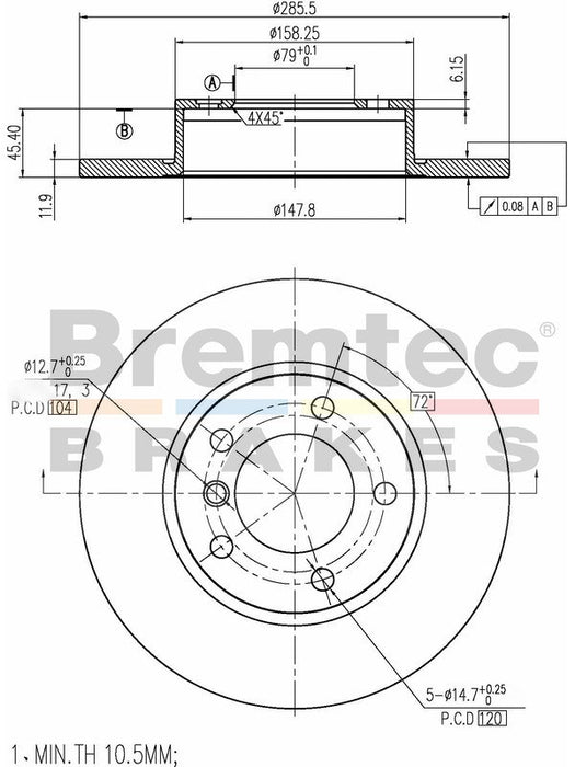 Bremtec Euro-Line Disc Brake Rotor (Pair) 285.4mm BDR6220EL Discs Bremtec - Micks Gone Bush