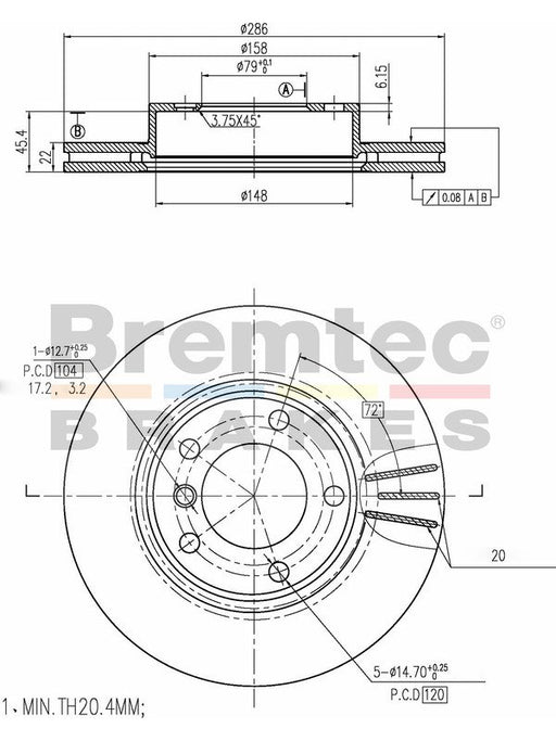 Bremtec Euro-Line Disc Brake Rotor (Pair) 286mm BDR6240EL Discs Bremtec - Micks Gone Bush