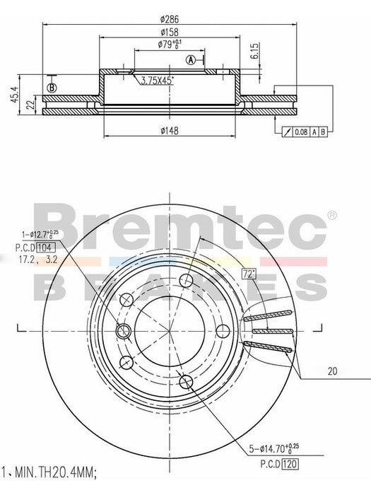 Bremtec Euro-Line Disc Brake Rotor (Pair) 286mm BDR6240EL Discs Bremtec - Micks Gone Bush