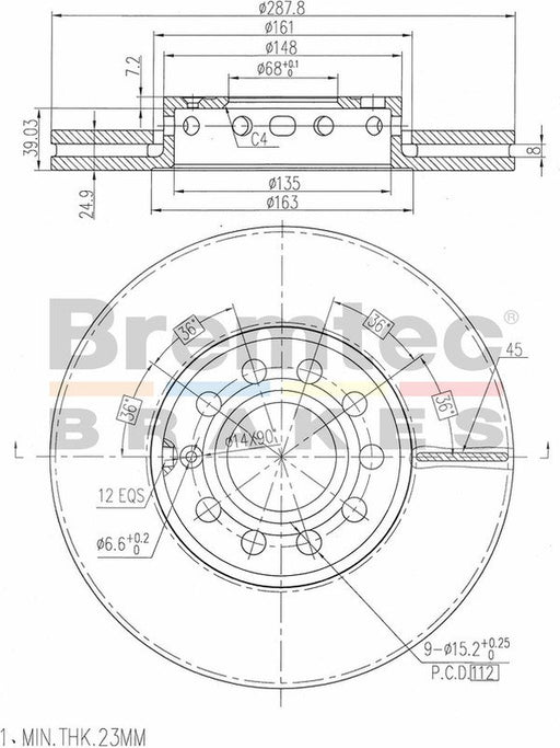 Bremtec Euro-Line Disc Brake Rotor (Pair) 288mm BDR7680EL Discs Bremtec - Micks Gone Bush